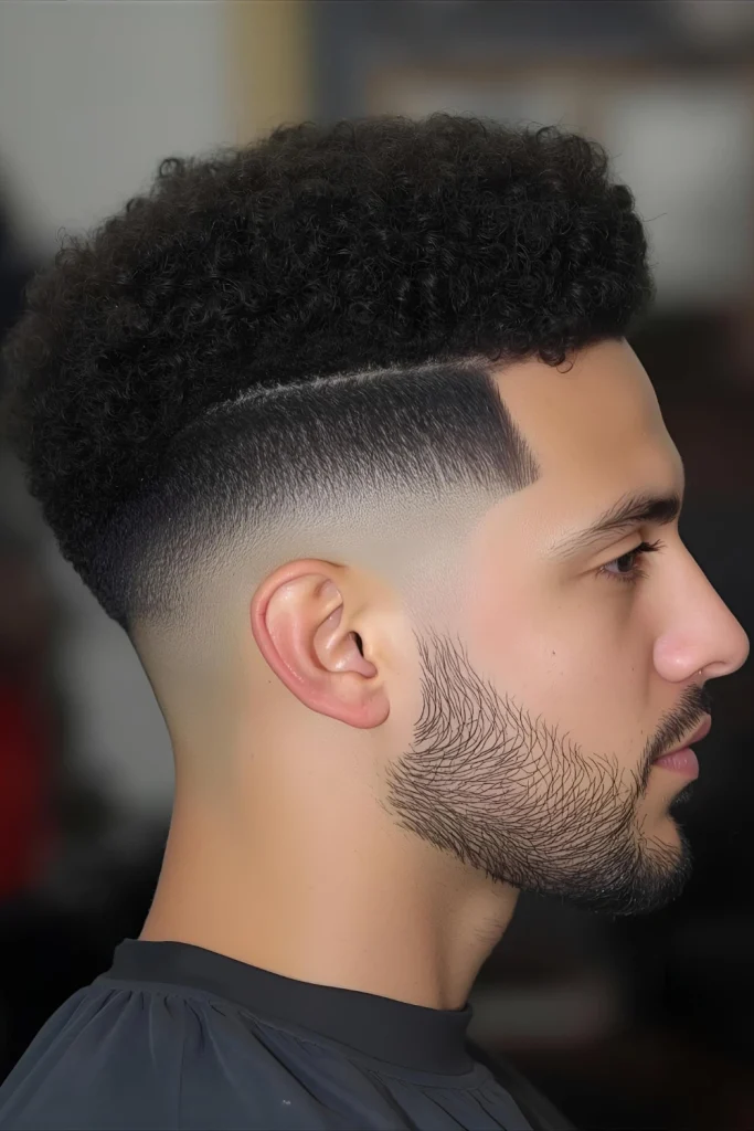 The Disconnected Curly Fade

This style features a stark, abrupt transition from the long, curly top to the very short sides—there is no blend. The dramatic disconnect is bold, modern, and makes the curls appear even more voluminous.