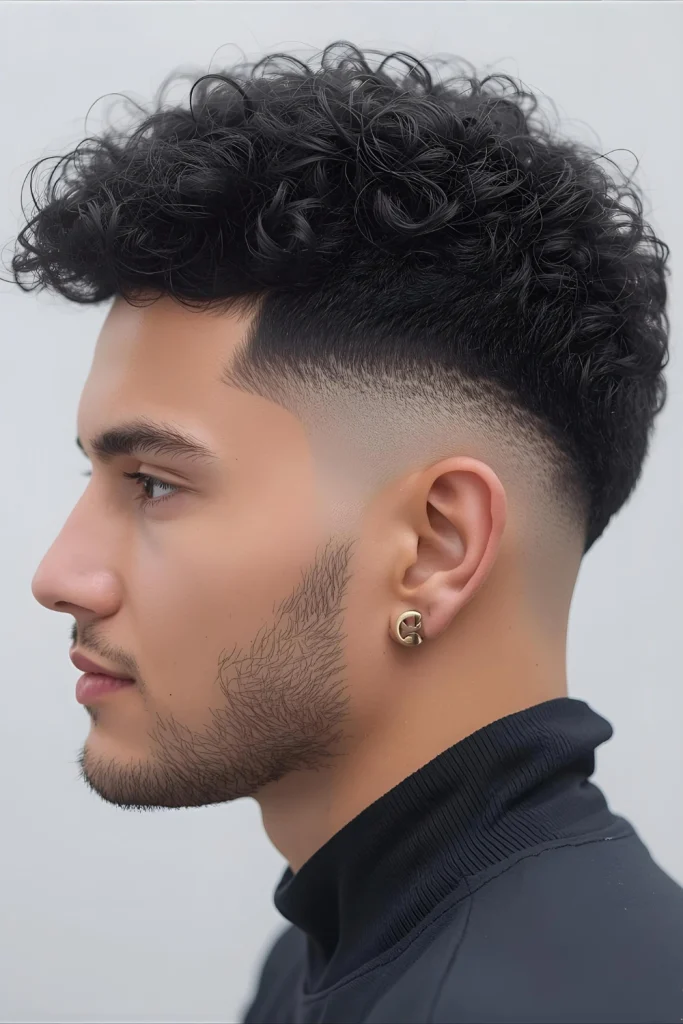 The Disconnected Curly Fade

This style features a stark, abrupt transition from the long, curly top to the very short sides—there is no blend. The dramatic disconnect is bold, modern, and makes the curls appear even more voluminous.