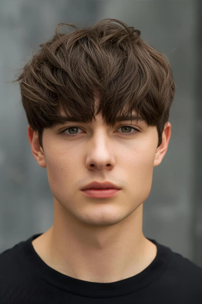 The French Crop

With its heavy, textured fringe and shorter sides, the French crop adds weight and style to fine hair. The blunt fringe creates a strong visual line that makes hair appear denser.