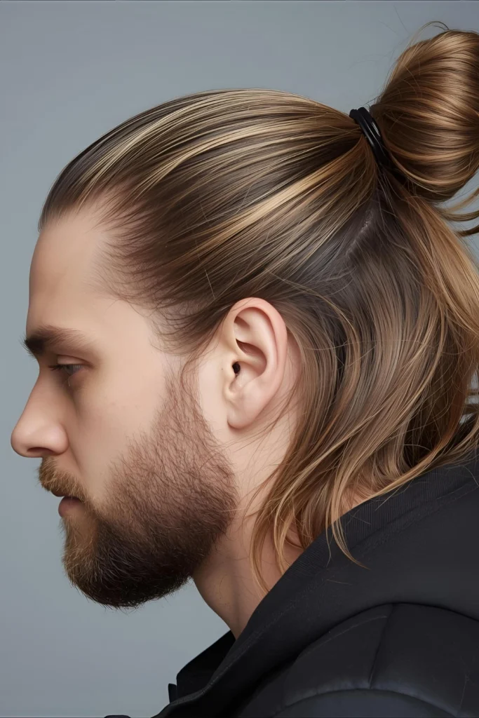 The Half-Up Man BunPractical and stylish for longer hair, this look keeps hair out of your face while showing off your length and texture.