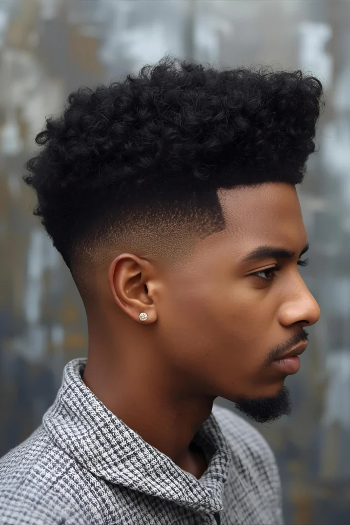 The High Top Fade

A powerful nod to the ‘90s, the high top fade features sharply faded sides with a tall, boxy top of dense curls. It’s a bold, architectural look that maximizes volume and makes a confident statement.