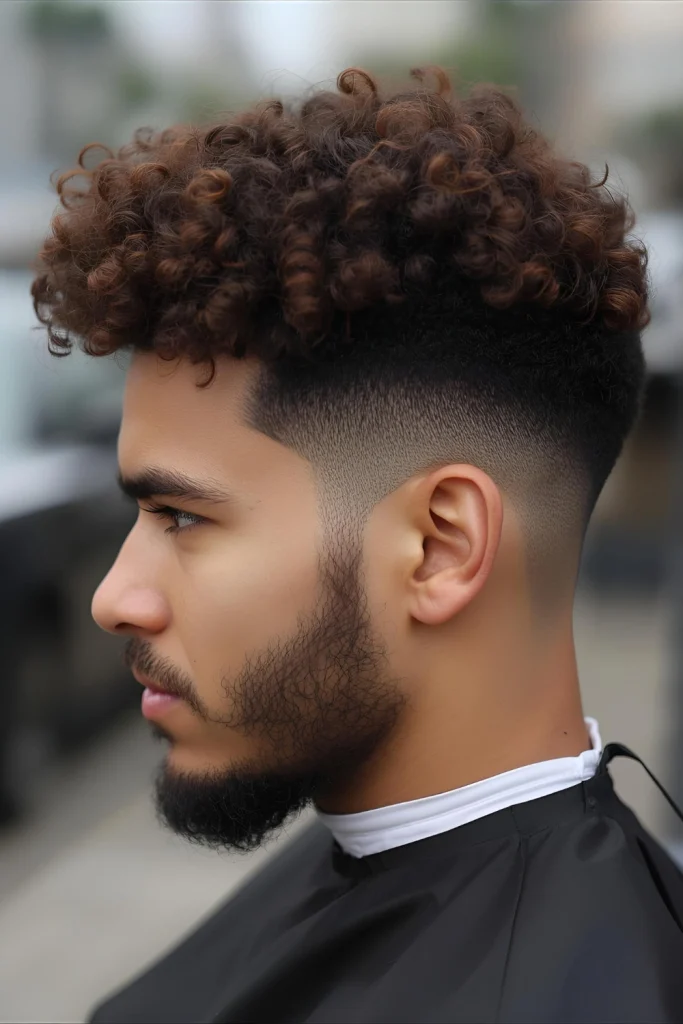 The Long Top Curly Fade

Let your curls truly flow. The sides and back are kept short with a fade, while the top is left long, allowing for impressive curl definition and movement.