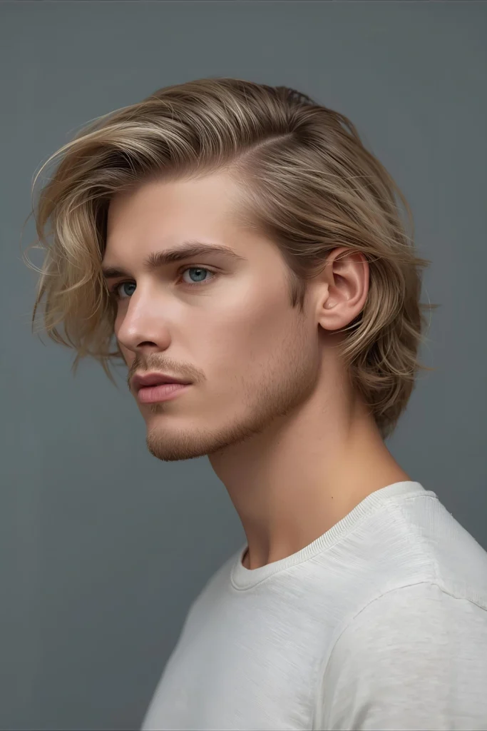 The Long Top Taper FadeA stylish blend of beachy and sharp. This cut keeps the hair long and flowy on top, perfect for creating those piece-y, surfer-style textures. The contrast comes from a clean taper fade on the sides and back, which keeps the look neat and modern while letting the top mimic the freedom of long, sun-bleached locks.