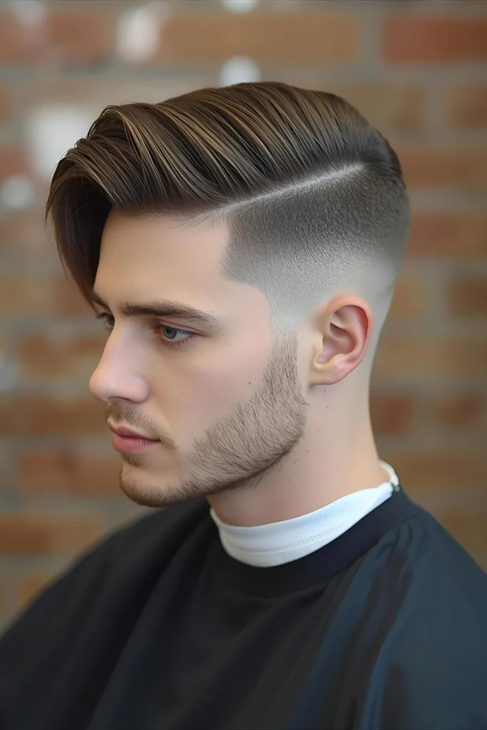 The Long Top with a Taper Fade

A great style for boys who are growing their hair out. The hair on top is left long and flowy, while the sides are kept tidy with a clean taper fade. It’s a versatile look that can be styled neatly or left messy.