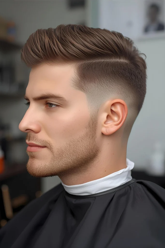 The Low Fade A versatile and subtle fade that is universally flattering. The low fade starts to taper down closer to the ears, keeping more hair on the sides. It’s a sharp, clean look that works