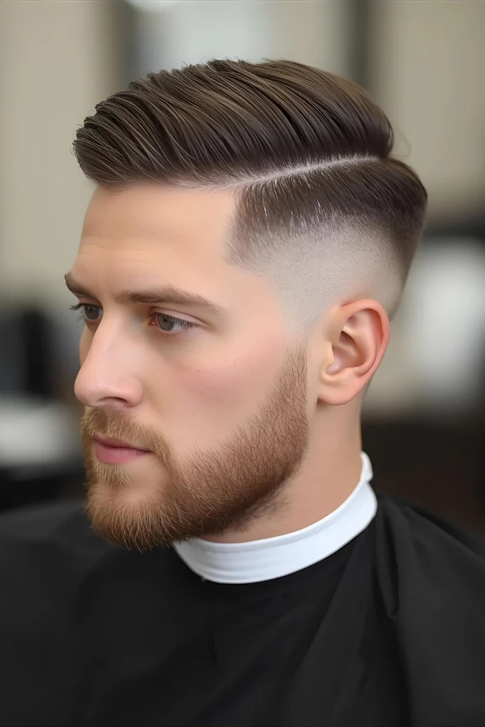 The Medium-Length Taper

A great option for those who prefer a little more length but still want structure. The hair is kept medium-length on top with a clean taper on the sides, containing the bulk for an easy-to-manage style.