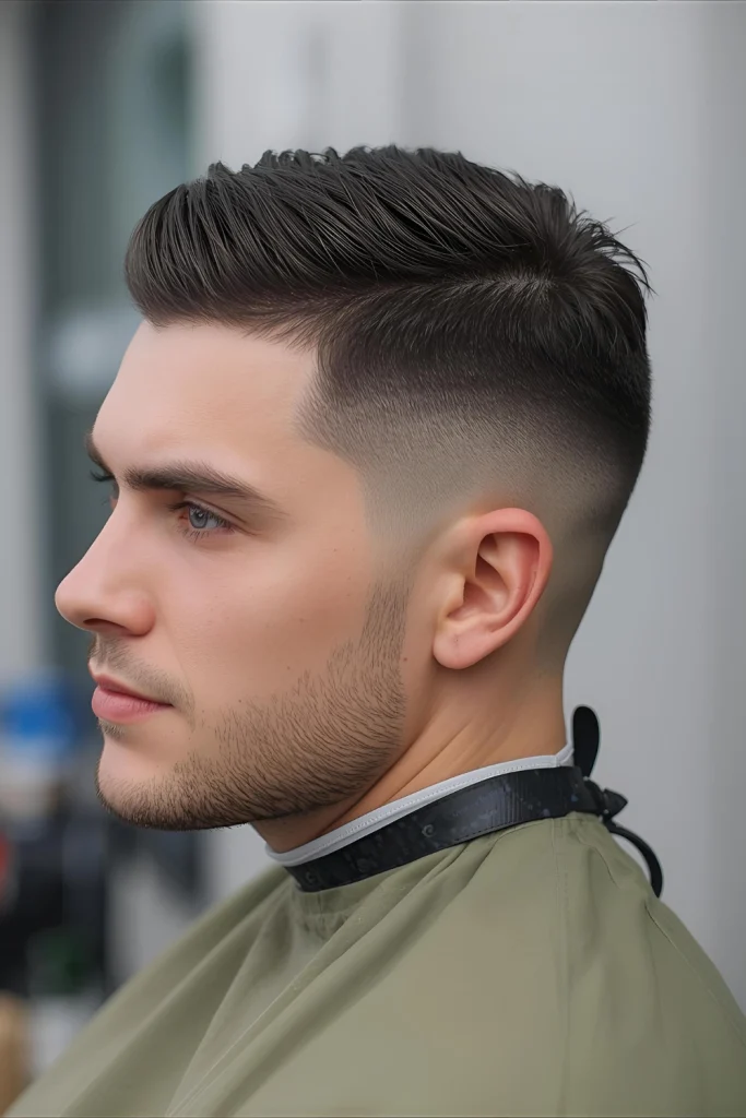 The Military Mullet with Skin Taper

Sharp, clean, and disciplined. This version features a very short, textured top with a skin taper that gradually transitions into the longer back.