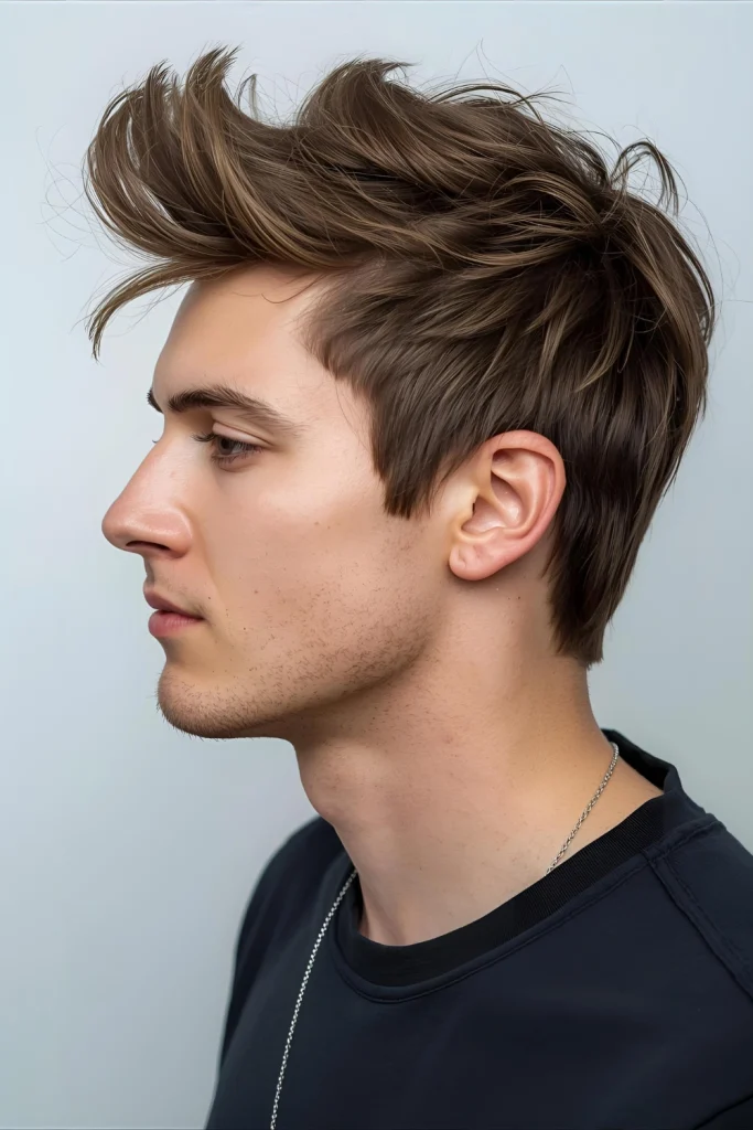 The Shag Mullet with Burst Taper Embrace controlled chaos with choppy, disconnected layers throughout, paired with a burst taper that follows your natural hairline for an artistic, rock-and-roll