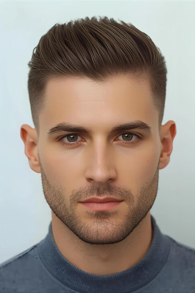 The Short Brush-Up

For men with thinning but still dense hair, this style adds volume. The hair is cut to a uniform length on top and styled straight up with a light product, creating a fuller appearance.