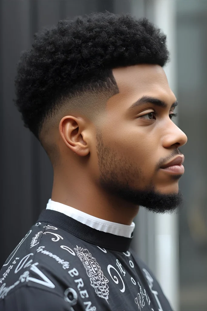 The Skin Fade Afro For maximum contrast, the skin fade goes completely bald at the bottom before blending into your afro. This crisp, clean look emphasizes your natural texture.