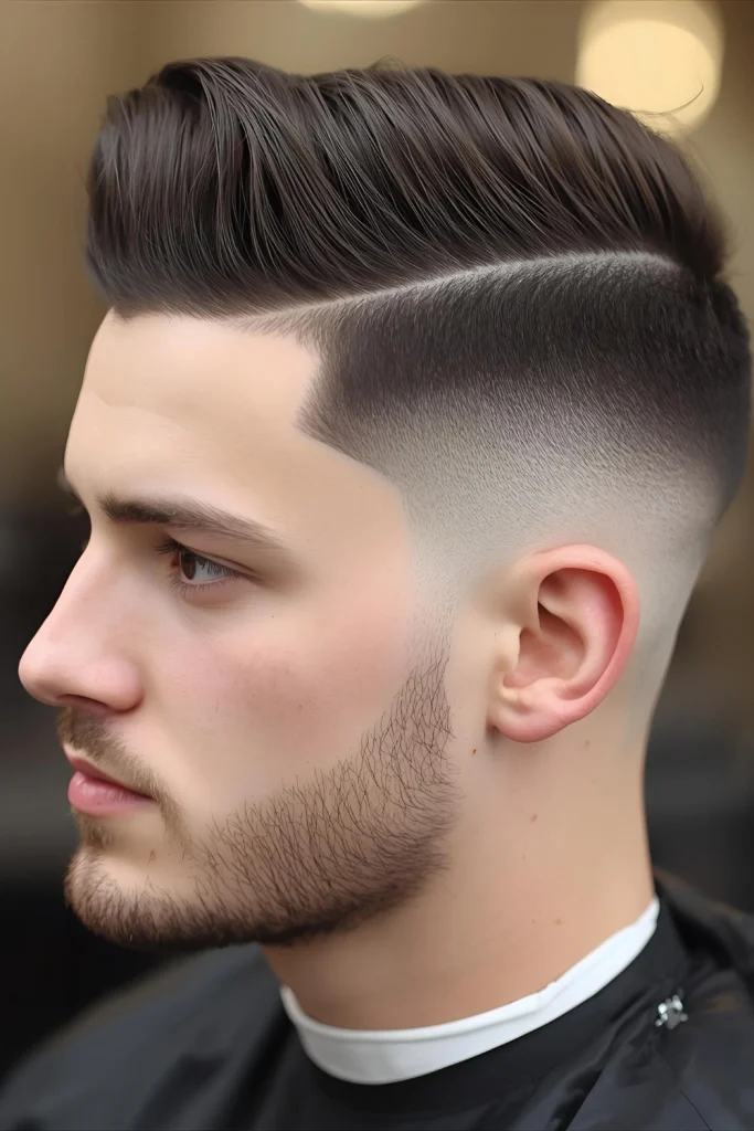 The Temp Fade

Focusing the fade specifically on the temple area, this style creates a sharp, eye-catching detail right where the hair meets the face. It’s a more unique take on the fade that shows a keen eye for style.