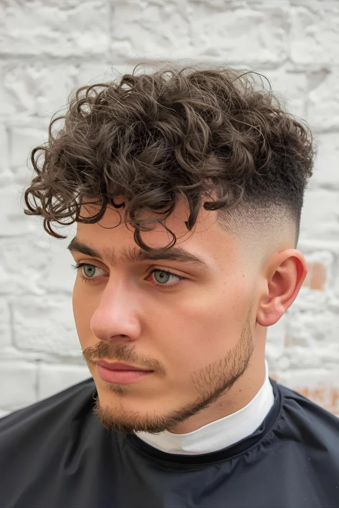 The Textured Curly Fade This versatile style combines any fade (high, mid, or low) with carefully layered curls on top. The barber cuts your curls to enhance their natural pattern while the fade