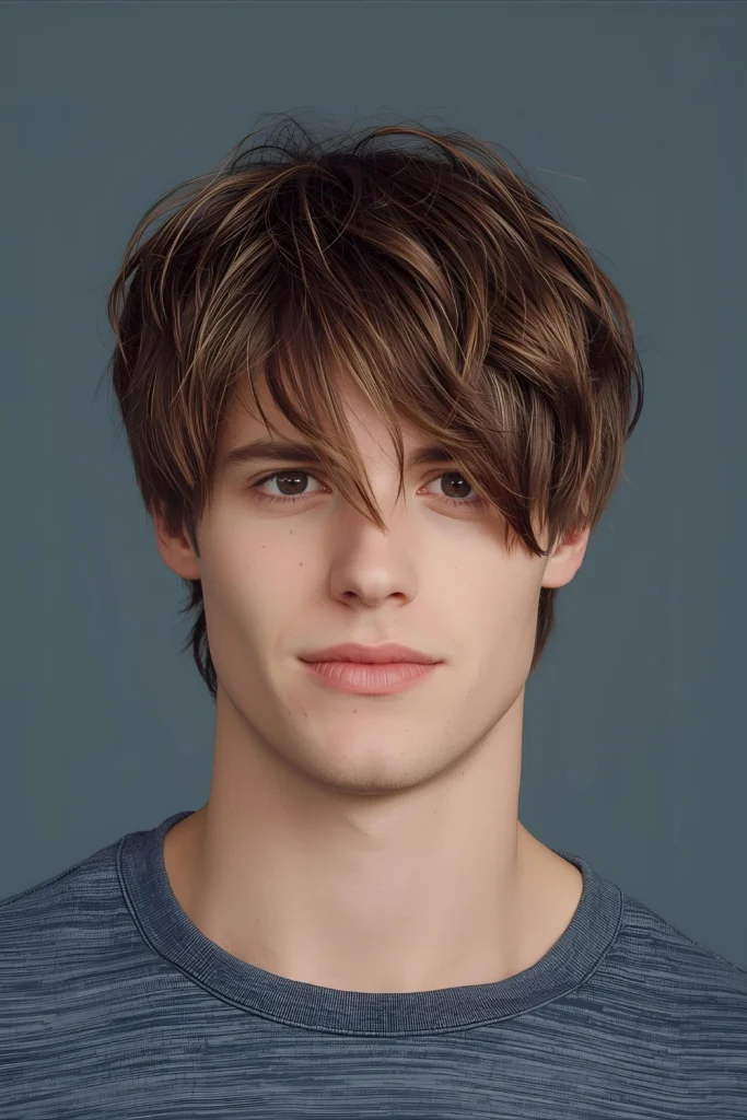 The Textured Fringe This style keeps weight in the front, with the hair falling forward to create a soft, face-framing effect. A little texturizing spray creates movement and dimension for a cont
