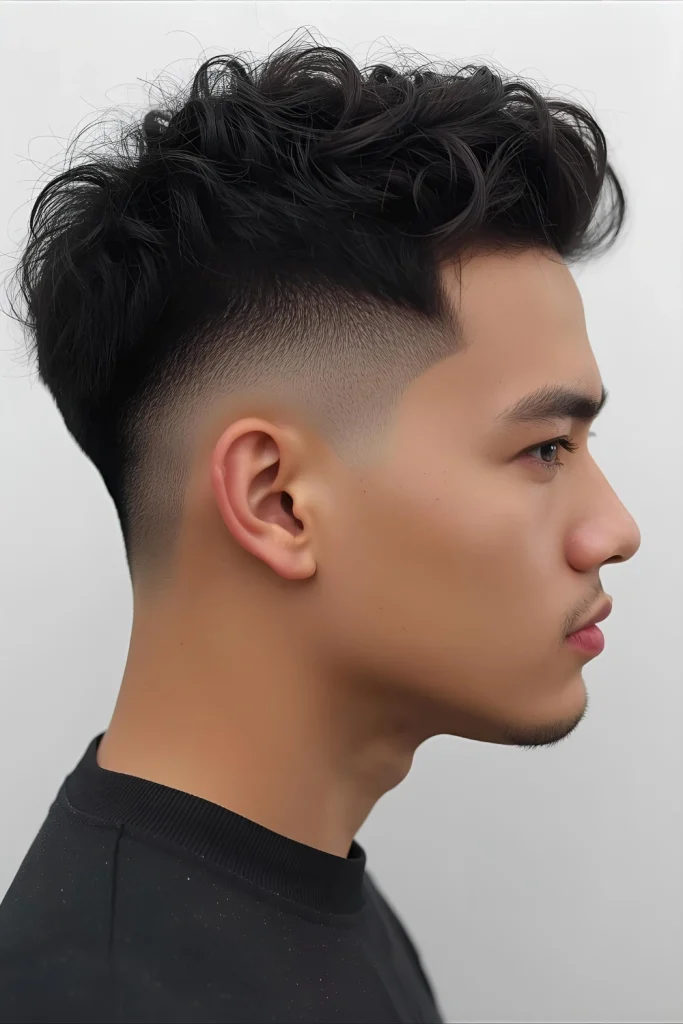 The Two-Block Curly CutThis Asian-inspired style features very short back and sides with a longer, layered top. The distinct "block" separation makes your curls the undeniable focal point, offering a sleek and modern silhouette.