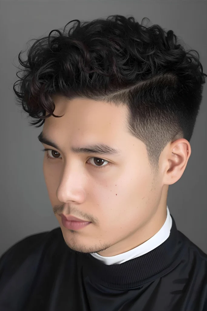 The Two-Block Curly CutThis Asian-inspired style features very short back and sides with a longer, layered top. The distinct separation makes your curls the undeniable focal point.