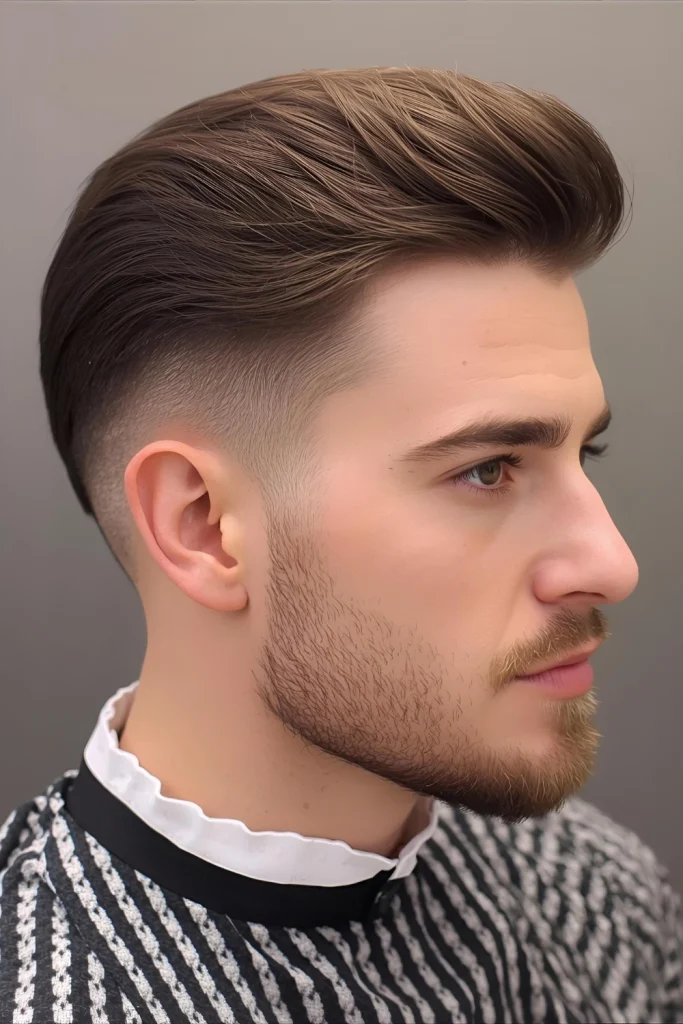 The Undone Pomp with Hard PartIntroduce a sharp, defined element with a clean hard part shaved into the side. This touch of barbering precision contrasts beautifully with the effortless texture of the pomp itself.