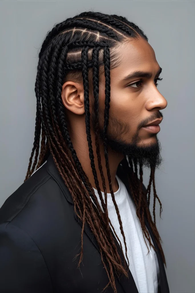 Waterfall Braids for MenA more delicate option where braids cascade down rather than lying flat, creating movement and softness.