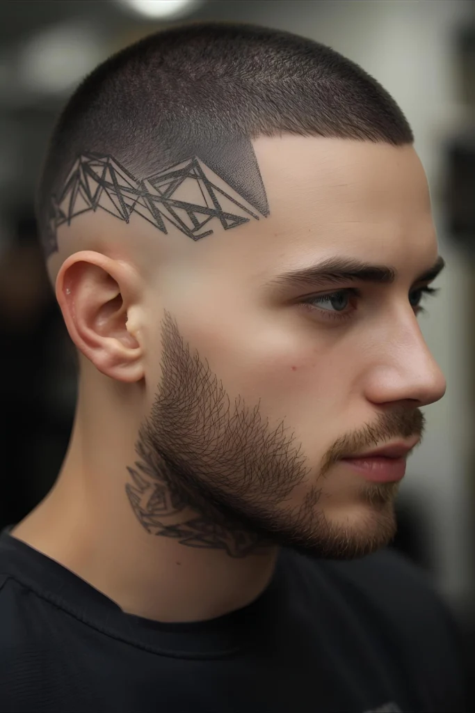 Zero Fade with Design The ultimate short cut gets personalized with geometric patterns or subtle designs shaved into the nearly-bald fade.