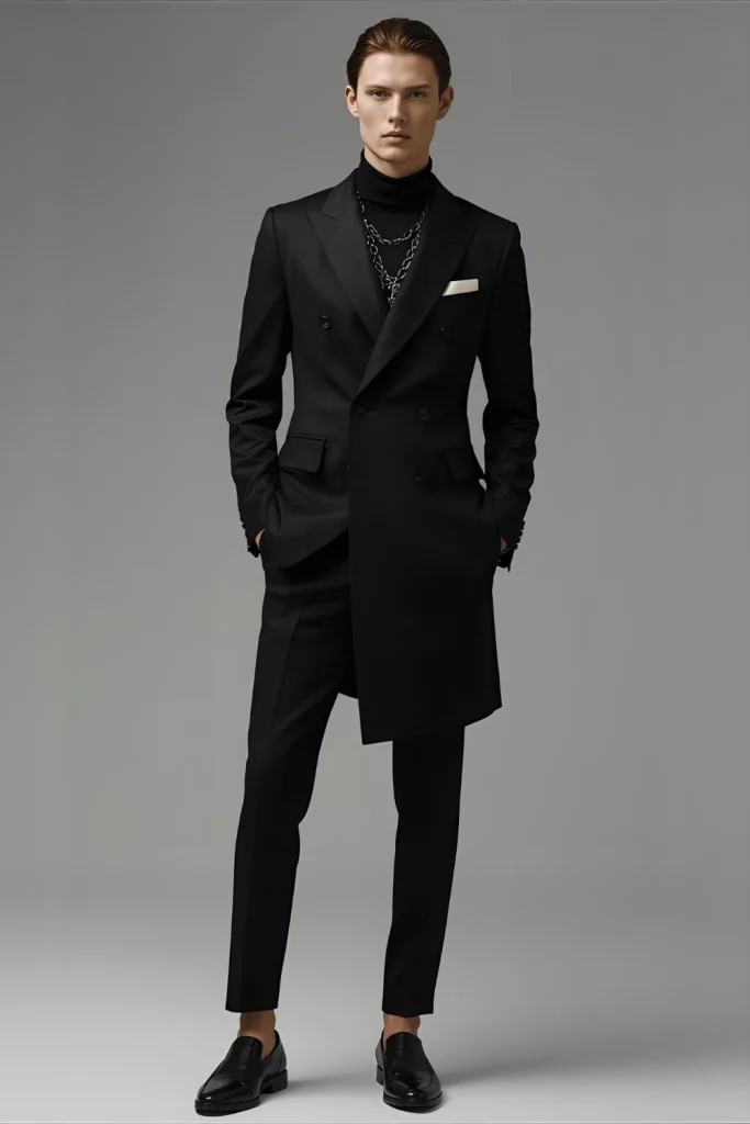 Asymmetrical Drop Avant-garde fashion. The drop curve is deeper or starts higher on one side for an editorial, high-fashion take on formal style.