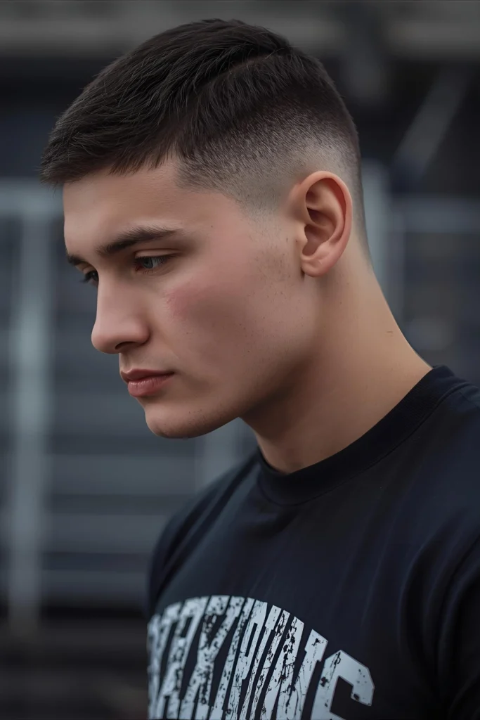 _Boxer’s Crop with Mid Fade Inspired by ring-ready styles, this ultra-short crop features a tight mid fade that’s practical, easy to maintain, and looks sharp whether you’re training or recovering