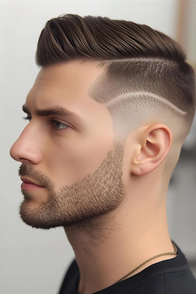 Buzz Cut with Design The ultimate low-maintenance active style. Personalize it with a subtle shaved design (like a line or geometric pattern) for a touch of individuality.