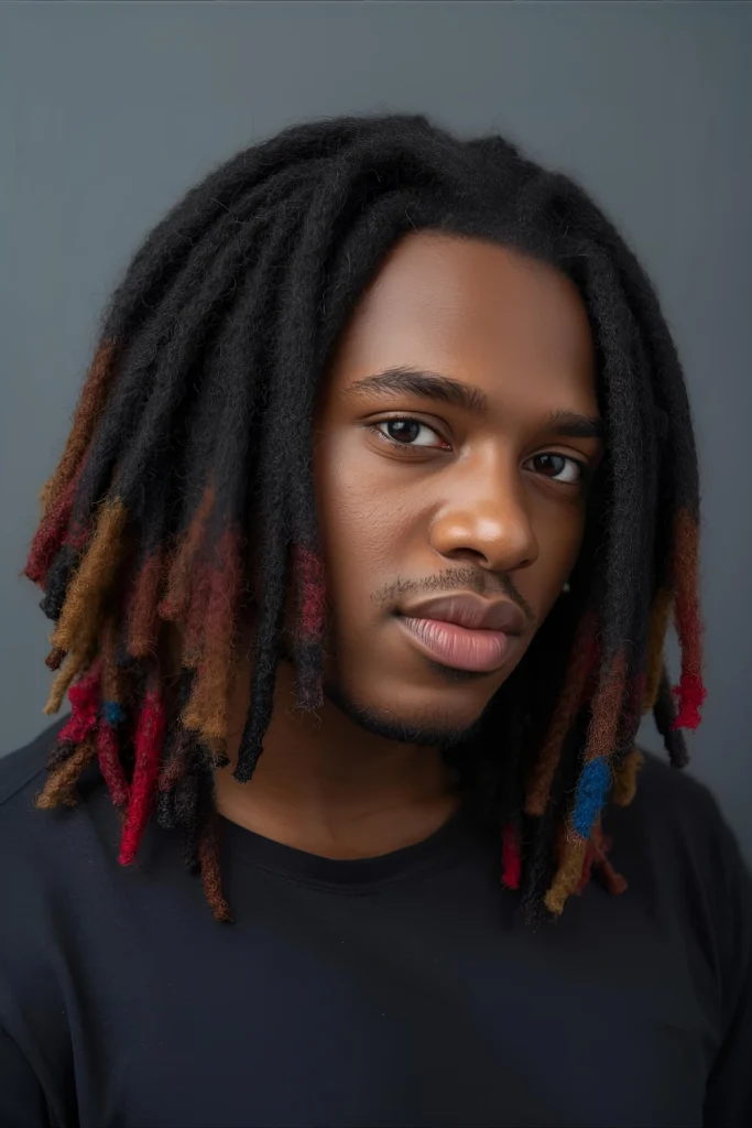Colored Tip Dreadlocks

Add personality with just the tips of your dreadlocks colored. This low-commitment approach to color allows for experimentation without altering your entire head of locs.