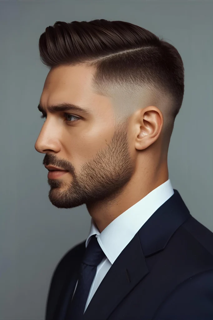 Executive Texture with Mid Fade The texture is kept tighter and neater, with a mid fade that offers a perfect balance of style and professionalism. Ideal for managerial and client-facing roles.