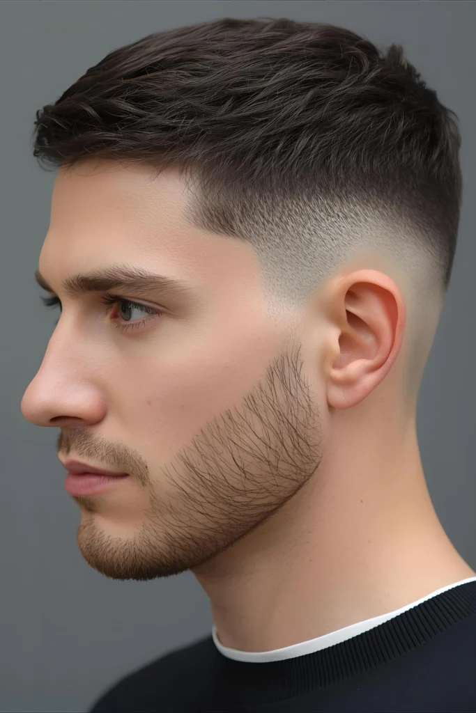 Fresh Textured Crop Style A clean mid-fade emphasizes the textured top, creating a fresh and sharp look that frames the face perfectly.