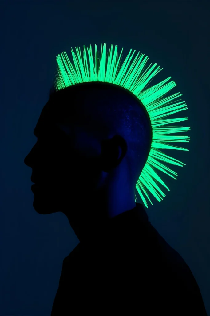 Glow-in-the-Dark Faux Hawk Special hair products or dyes make your hawk literally glow when the sun goes down and the headliners come on.