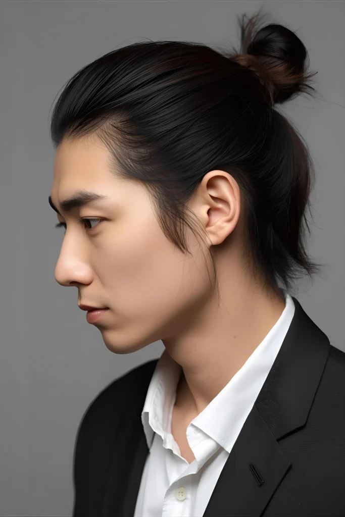 Half-Up Man BunFor men with longer hair, the half-up bun is practical and trendy. It keeps hair out of your face while showcasing your style, ideal for a dinner date or concert.