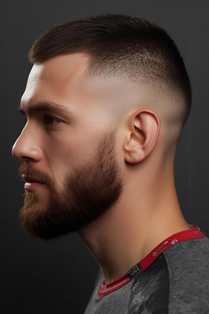 MMA Fighter’s Fade Ultra-short and no-nonsense. A near-buzz on top with a stark mid fade is practical, hygienic, and projects toughness.