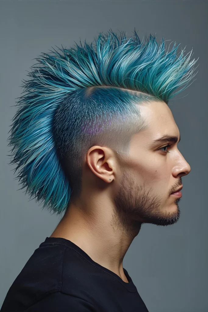Mermaid Faux Hawk Iridescent blues, greens, and purples create a shimmery, aquatic effect that shifts in the light.
