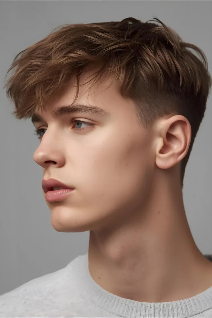 Messy Fringe Taper Embrace the perfectly imperfect vibe. A textured, messy fringe is balanced by a clean neck taper, offering a youthful, approachable look for the season.