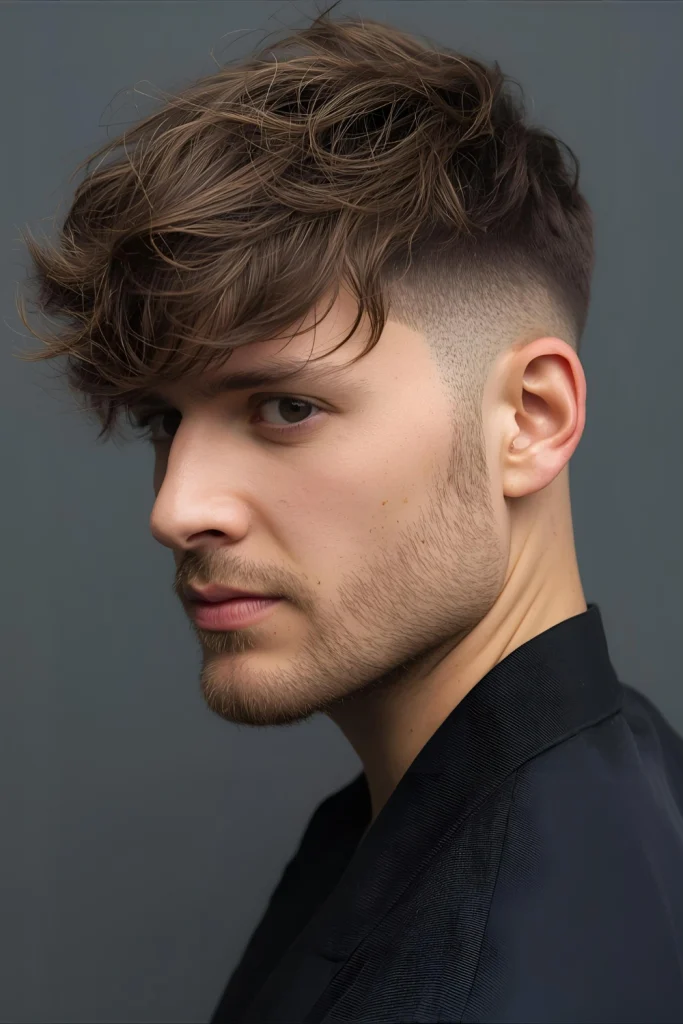 Modern Messy Fade Vibes

A messy crop with loose, choppy bangs and a nice fade adds the perfect amount of unstructured volume to balance narrower chins and softer jawlines.