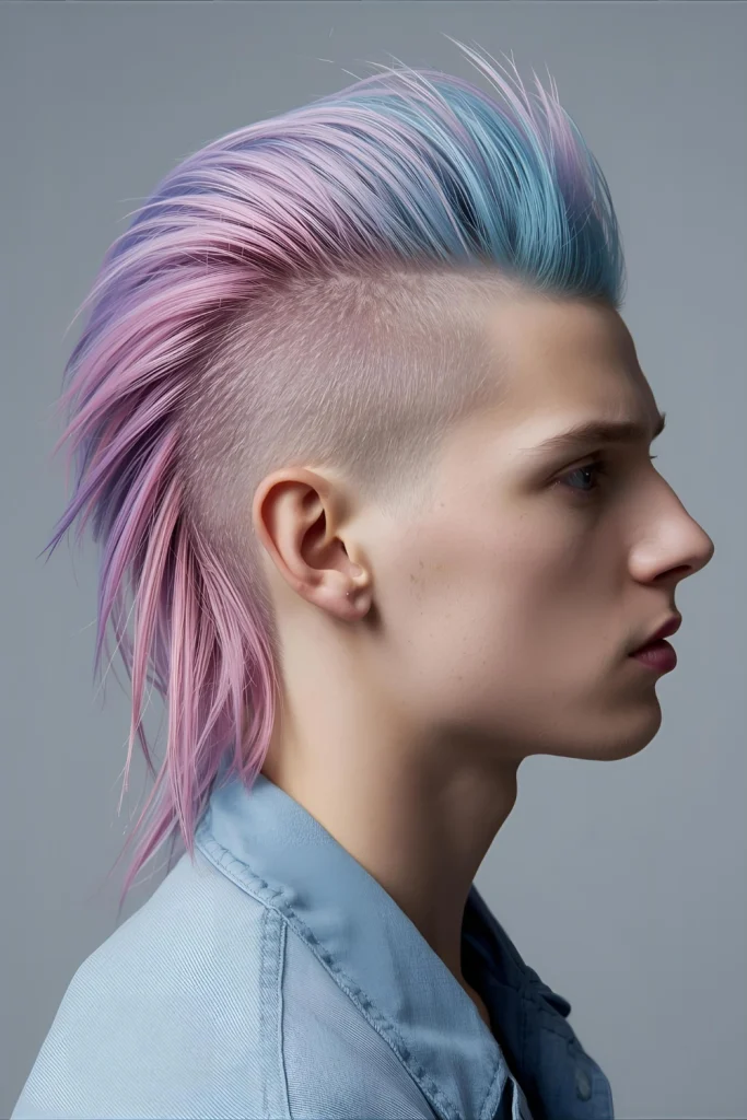 Pastel Candy Faux Hawk Soft pastel pinks, blues, and lavenders give a sweet yet edgy look, often with a matte finish.