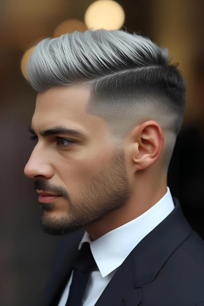 Silver Fox Drop Fade Distinguished elegance. Gray or silver hair is expertly cut with a clean drop fade, projecting wisdom and impeccable taste.