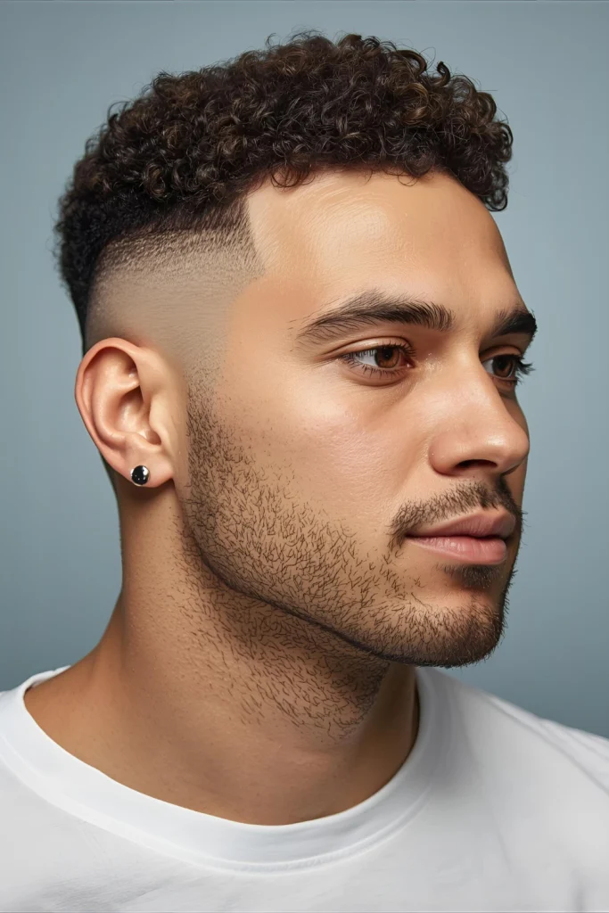 Swimmer’s Curly Top Fade For athletes with curls, this style keeps curls tight and defined on top with a mid fade to reduce bulk and drying time.