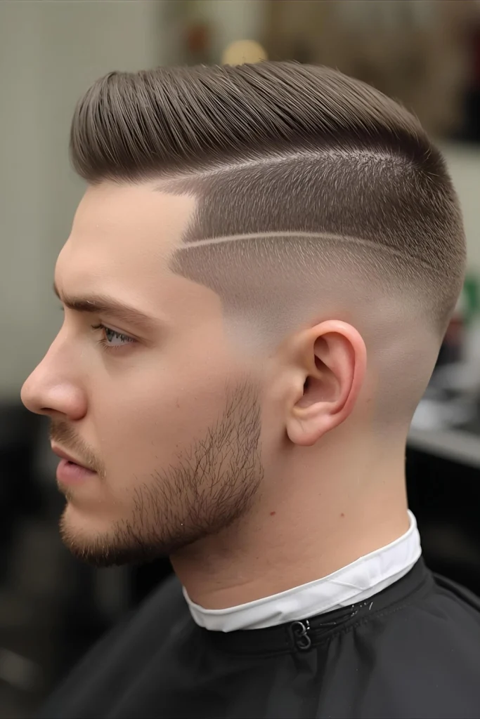 Taper with Line-Up A crisp, razor-sharp line-up around the hairline is the perfect finishing touch to any taper, showcasing barbering skill and attention to detail.