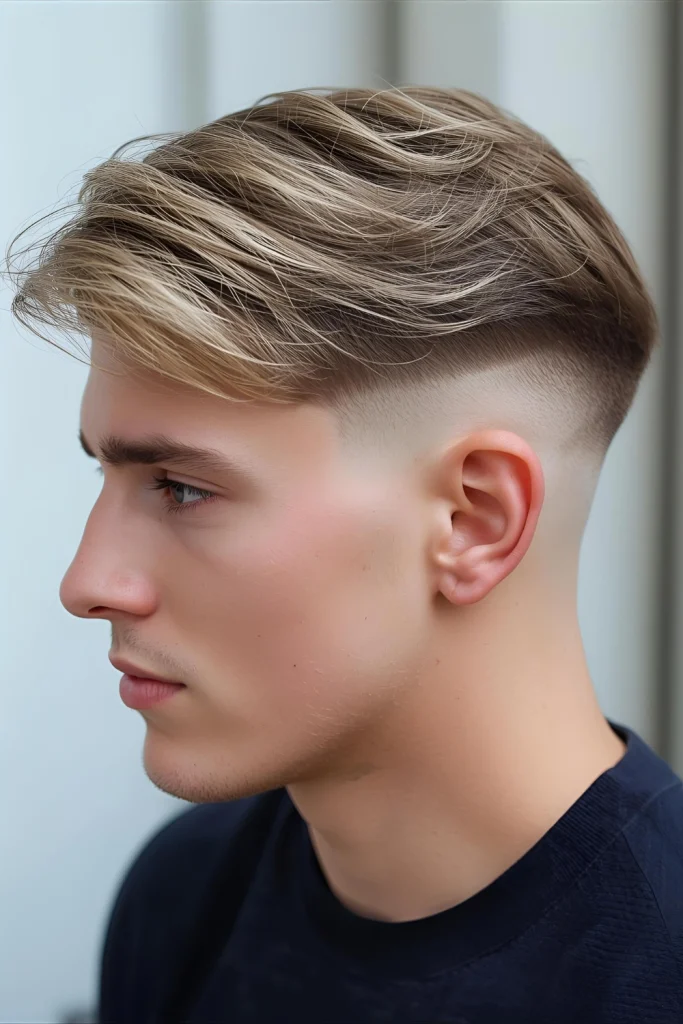 Textured Blonde Fade

Blonde highlights running through a textured crop add dimension and movement. This is a fantastic way to add visual interest, regardless of your face shape.
