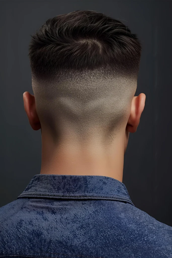 Textured Crop with Tapered Back Focuses the sharpest fading at the nape of the neck, keeping the back exceptionally clean and tailored.