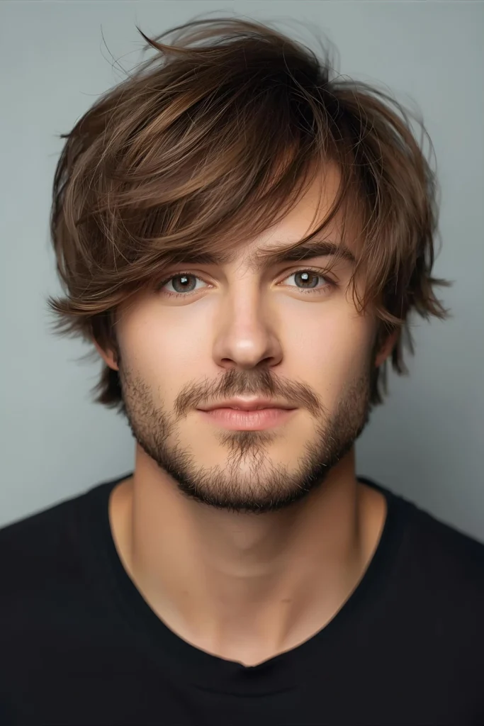 Textured Layers with Casual Vibe Choppy, messy layers and a textured fringe create an easy, casual look. The layers help to add width at the temples, balancing a heart-shaped face.
