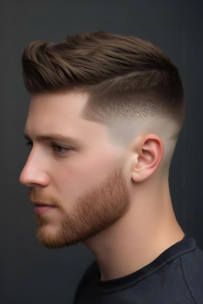 Textured Style with Fresh Vibes A choppy, textured top paired with a high fade and a neat beard means business. This style emphasizes strong bone structure in the best way possible.