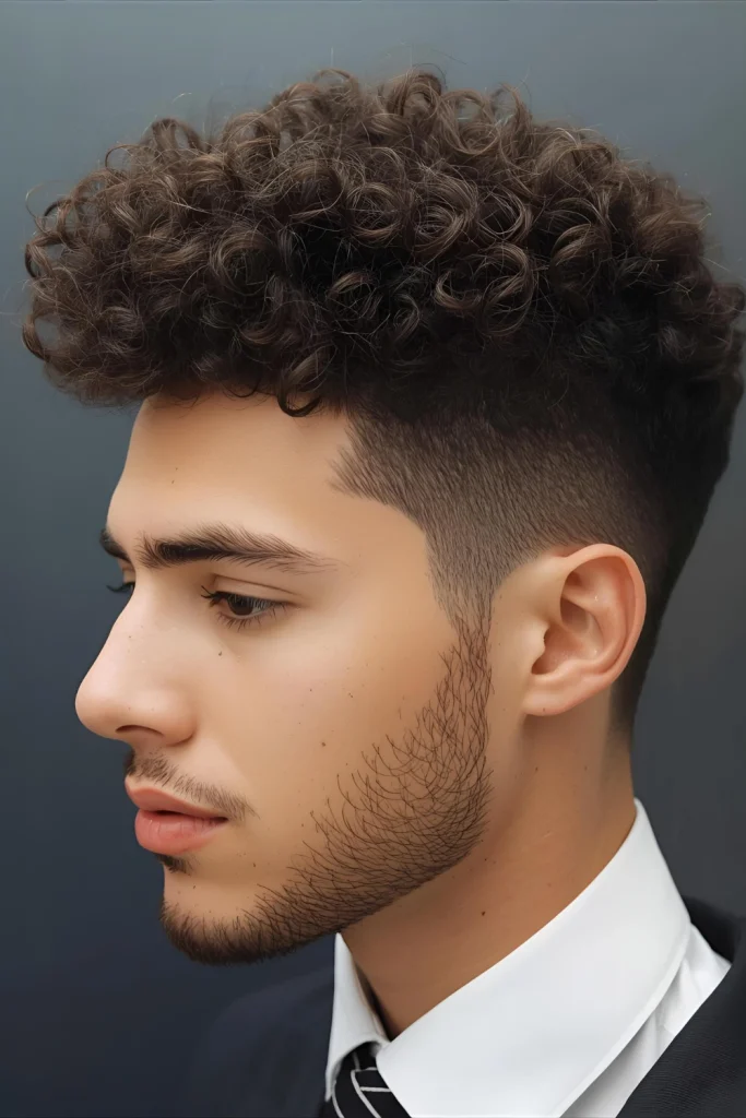 The Cool Curly Style If you have natural texture, flaunt it. This cut keeps the sides short and tight, allowing the curls on top to shine. The volume softens a strong square jaw and balances a na