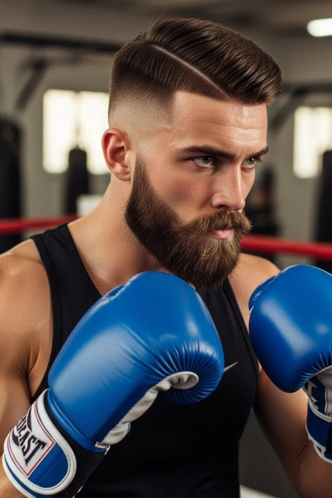 The Mid Fade with Hard Part &amp; Beard