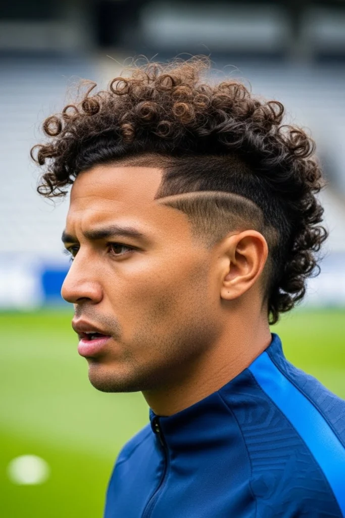 The Swept-Back Curls with Temple Fade