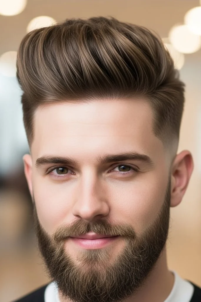 The Textured Quiff Fade &amp; Short Rounded Beard