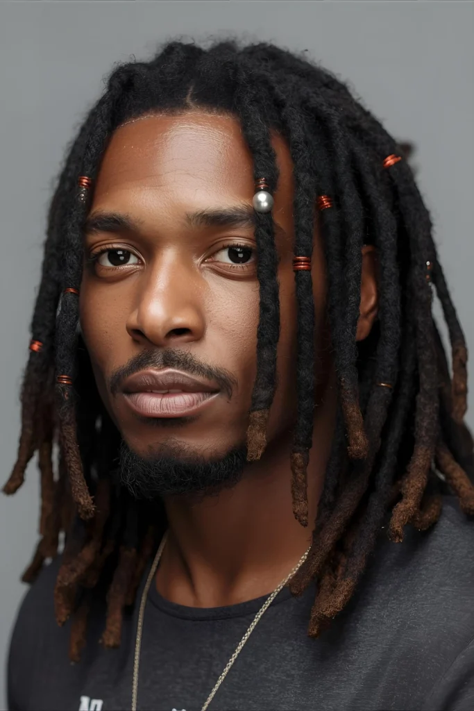 Thin Dreadlocks with Beaded Accents Smaller, thinner dreadlocks create a different texture and allow for creative styling with beads, wraps, and other accessories.