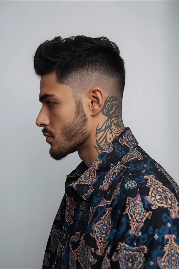Tribal Pattern Sides Intricate tribal or mandala-inspired patterns are shaved into the sides, adding cultural or spiritual artistry.