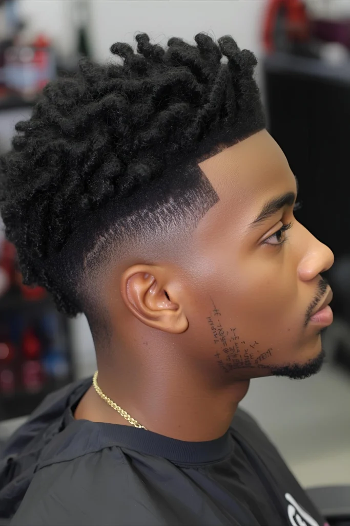 Twist Out with Sharp Line-Up Two-strand twists are unraveled to create defined curls, paired with the sharpest line-up possible. This style celebrates texture while maintaining precision.