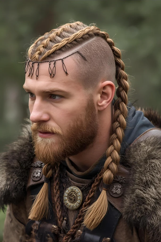 Viking Braided Faux Hawk Small braids are incorporated into the ridge or along the sides of the hawk for a warrior-inspired look.